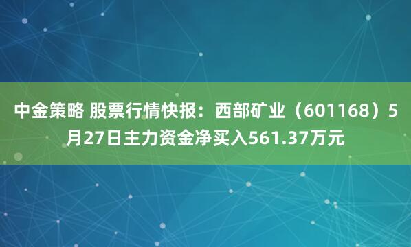 中金策略 股票行情快报：西部矿业（601168）5月27日主力资金净买入561.37万元