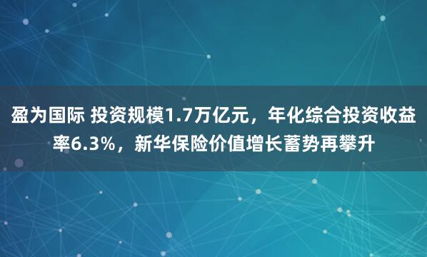 盈为国际 投资规模1.7万亿元，年化综合投资收益率6.3%，新华保险价值增长蓄势再攀升
